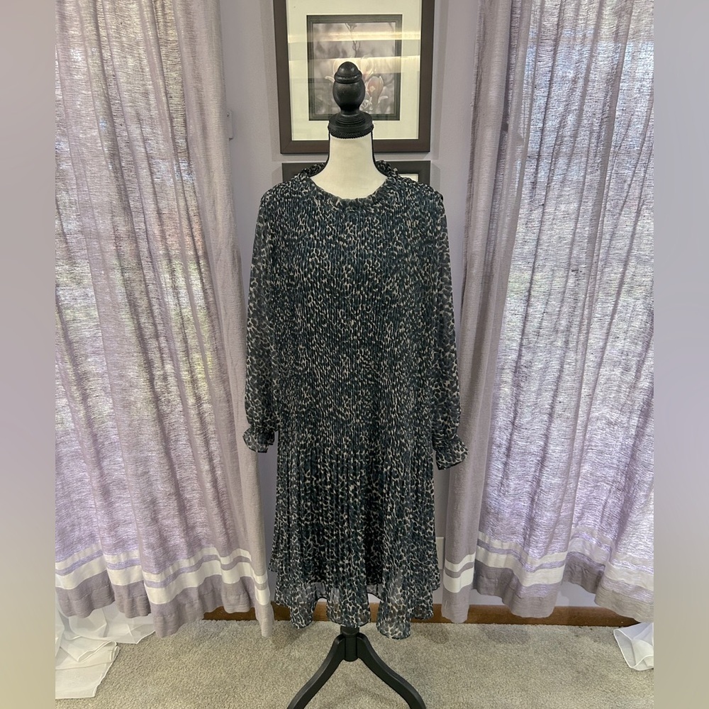 NWT By Anthropologie Leopard Pleated Midi Dress